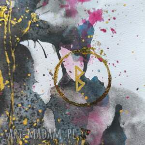 Prezent Abstrakcja Złota Akwarela Róż Kwiaty Kosmos Runy Ezoteryka