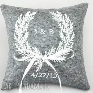 haftowana poduszka na obrączki, personalizowana ślubna r187