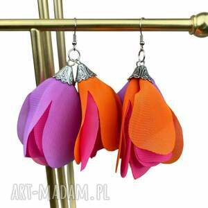 kwiaty z kolorowego szyfonu c1278 36, materiałowe kolczyki