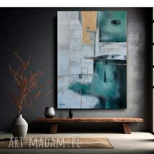 abstrakcja zieleń ze złotem - obraz akrylowy formatu 100/70 cm