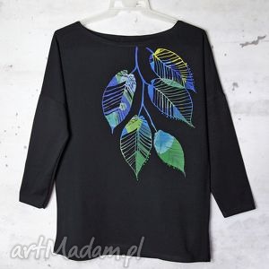 handmade bluzki liście bluzka oversize bawełniana s/m czarna