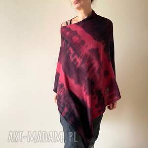 narzutka z wełny merino czerwień wino ponczo, tunika one size prezent