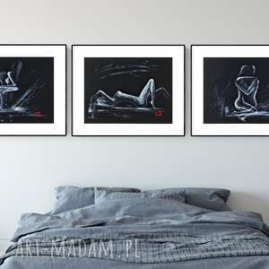zestaw 3 obrazów 40x30 cm wykonanych ręcznie, abstrakcja, akt kobiecy