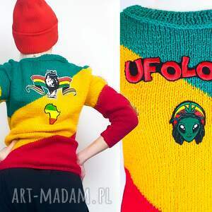 ręcznie wykonane swetry ręcznie dziany sweter reggae ufo rastaman festiwal ostróda
