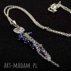 srebrny naszyjnik z szafirową cyrkonią i lapis lazuli, zestaw