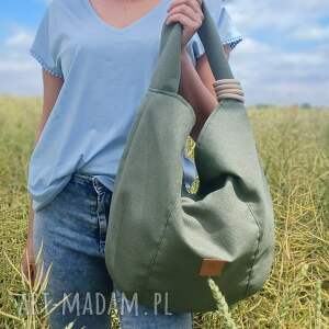 handmade na ramię duża torba hobo na ramię z plecionki zielona