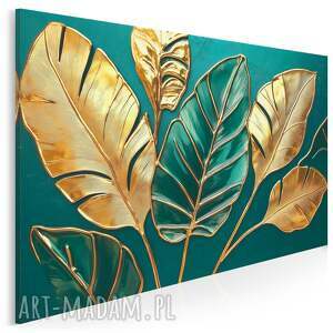 Obraz do salonu - ZŁOTE I ZIELONE LIŚCIE - 70x50 cm (129901)