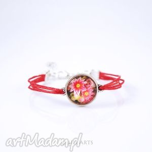bransoletka - kwiaty czerwona, sznureczki, delikatna, prezent