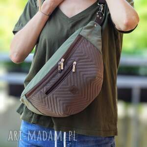 brązowo - oliwkowa nerka xxl, mini plecak nerkoplecak na prezent, pluszowa