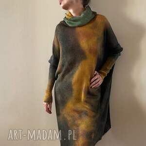 handmade swetry lniany sweter z golfem musztarda&khaki