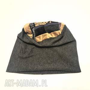 czapka na podszewce grafitowa patchworkowa rękodzieło świetna na codzienne