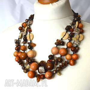 Brązowy trójwarstwowy naszyjnik handmade z koralików