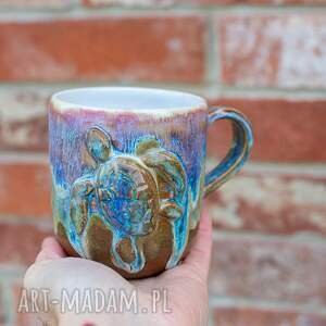 Prezent Kubek z żółwiem - Opal Biały - rękodzieło - ok 400 ml