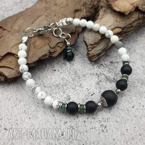 Bransoletka kontrastowa - howlit, turmalin, agat indyjski