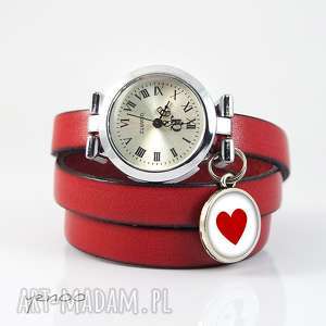 ręczne wykonanie zegarki zegarek, bransoletka - serce - czerwony, skórzany