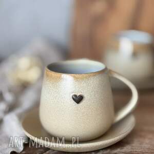 duża filiżanka / kubek ze spodkiem beczułka 320 ml w stylu boho - pustynny piach