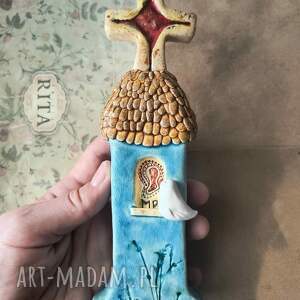 błękitna, ceramika, kapliczka, ptaszek