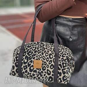 Żakardowa torebka bagietka w panterkę Beżowo Czarna, na ramię