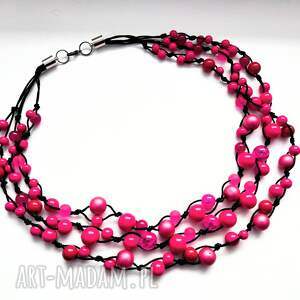 fuksja naszyjnik korale korale fuksja, naszyjnik boho,, koraliki sznurek