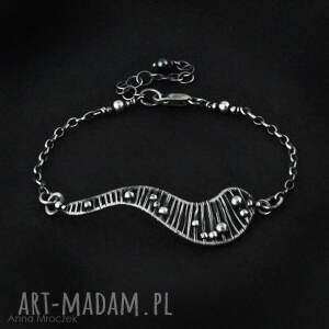 pleciona fala - bransoletka wire wrapping srebro oksydowane