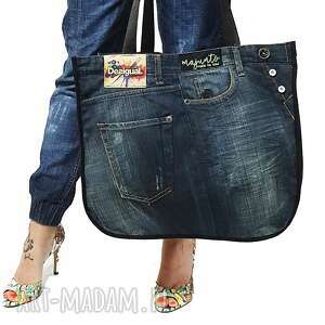 handmade na ramię duża torba upcykling jeans desigual 54 od majunto