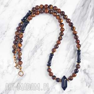 SUKCES, SIŁA, ODWAGA: naszyjnik męski: tygrysie oko, onyks