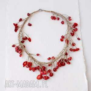 lady in red naszyjnik lniany vol 1 koral czerwony z koralem