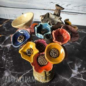 handmade ceramika duży bukiet kolorowych kwiatów 19 szt