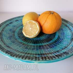 handmade ceramika patera "turkusowo na okrągło"