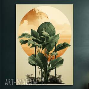 tropikalne liście - obraz na płótnie 50x70cm druk, rama loft, minimalizm
