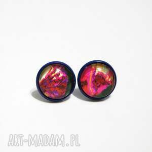 kolczyki - kolorowe, fuksja granatowe, sztyfty, szklane niej, mamy