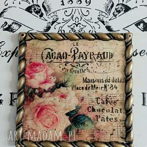 Dekoracyjny obrazek z różami decoupage, farmhouse, medalion