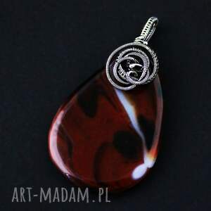 anna mroczek emma - bardzo duży wisior z brązowym agatem wire wrapping