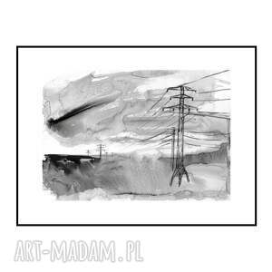 grafika z cyklu pejzaże industrialne malowana recznie 21cm x 30cm, tusz, loft