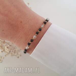 Bransoletka z turmalinem i kryształem, z kamieni, biżuteria ręcznie robiona makrama, prezent dla niej