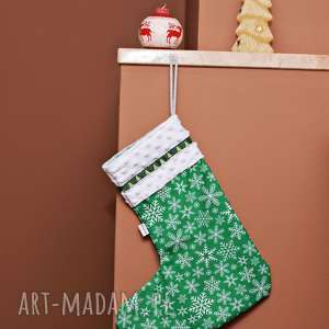 handmade pomysł na upominek święta na prezenty zielona skarpeta świąteczna, skarpeta