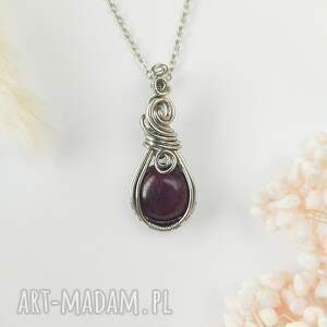 Naszyjnik Jadeit Bordowy - stal chirurgiczna, wire wrapping, handmade dla niej
