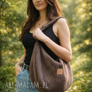 Sztruksowa Brązowa - hobo bag, torba worek