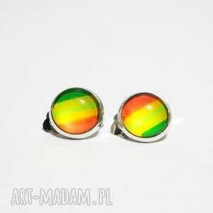 klipsy - żółty, zielony, pomarańczowy, tęczowe szklane niej