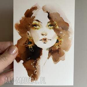 kartki słonecznik, wydruk w rozmiarze pocztówki, portret kwiaty, plakat