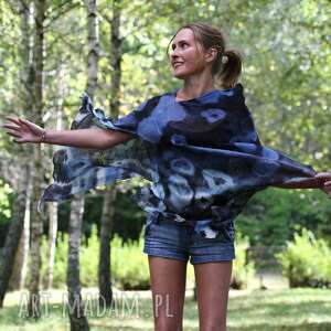 handmade poncho ponczo - tunika niebiesko - czarna