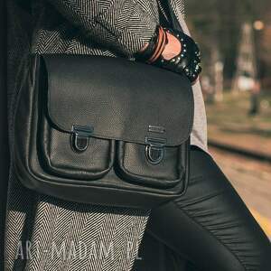 na ramię teczka klasyczna czarno-czarna torba skórzana A4, torebka