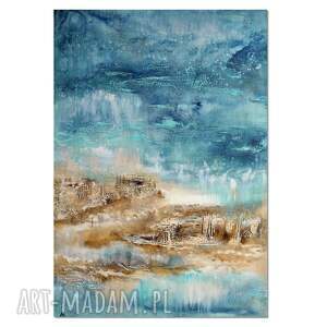 Blue Lagoon 13 - ręcznie malowany obraz abstrakcyjny 70x100 cm z fakturą akrylową