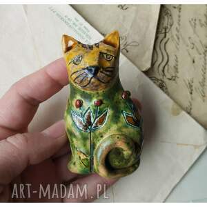 ręcznie zrobione ceramika kotek miodowo - zielony