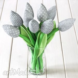 ręcznie zrobione dekoracje tulipany szary bawełniany bukiet