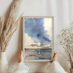 Oryginalna akwarela A4. Morze, słońce, pejzaż