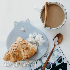 Szary talerzyk deserowy kot - Handmade - Rękodzieło na prezent