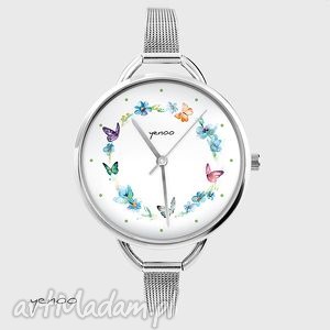 zegarki zegarek, bransoletka - wianek motyle kwiaty, metalowy, prezent
