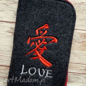 filcowe etui na telefon - love, smartfon, chiński, znak, haft