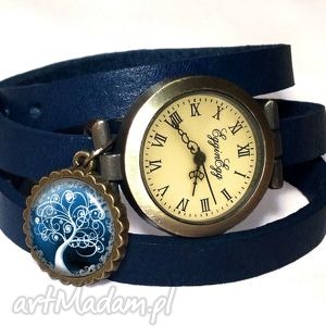 ręcznie wykonane zegarki zimowe drzewo - zegarek / bransoletka na skórzanym